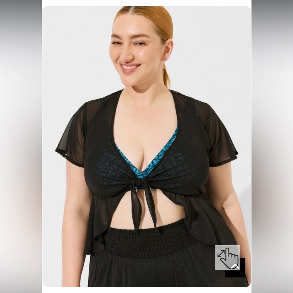 Torrid Mesh Flutter Sleeve Tie Front Swim Cover Up Top